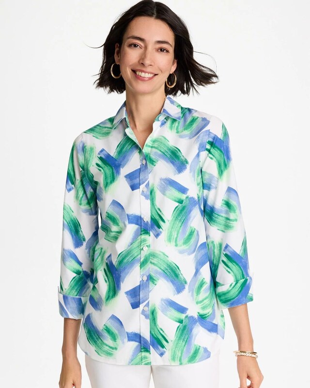 No Iron Printed Stretch Shirt - image 1